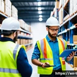 Home 21 물류정보관리사 자격증 취득 후 커리어 플랜 - A modern warehouse interior bustling with activity, showing a diverse team of logistics professional...
