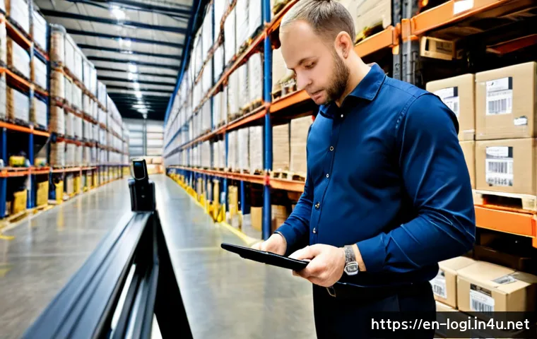 물류정보관리사와 물류 비용 절감 사례 - Photorealistic logistics cost management scene in a modern American distribution center, experienced...